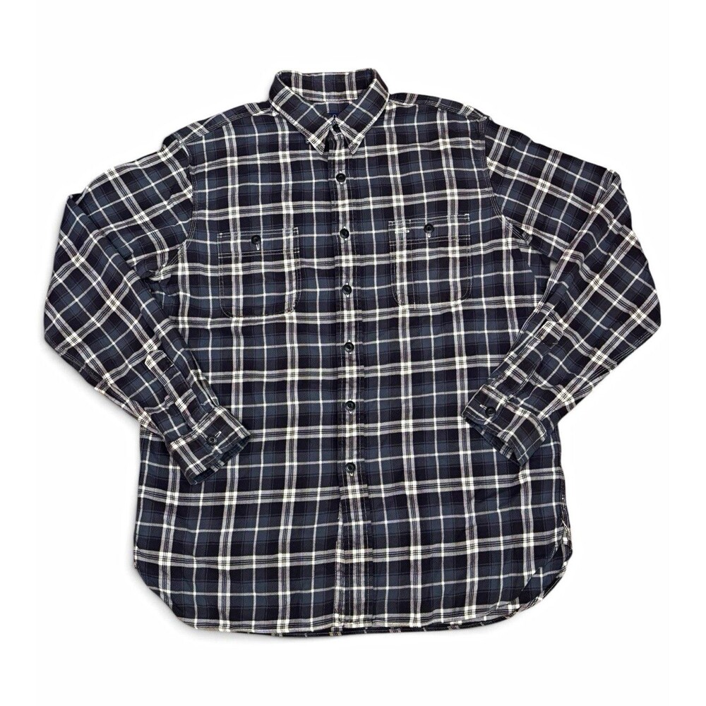 Polo Ralph Lauren Men’s Large Navy Blue Grey White Plaid Flannel Button Up Shirt